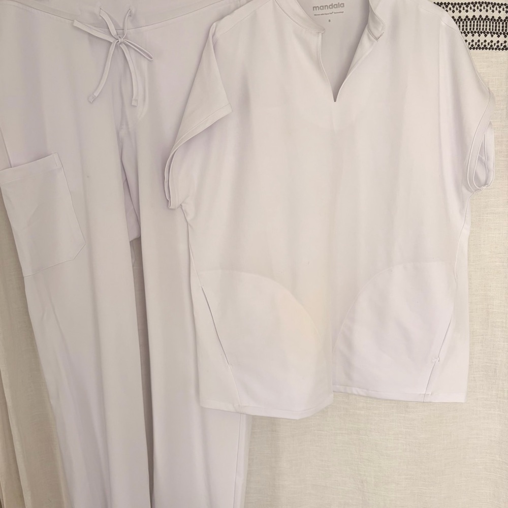Mandala White Scrub Top and Pants Set
